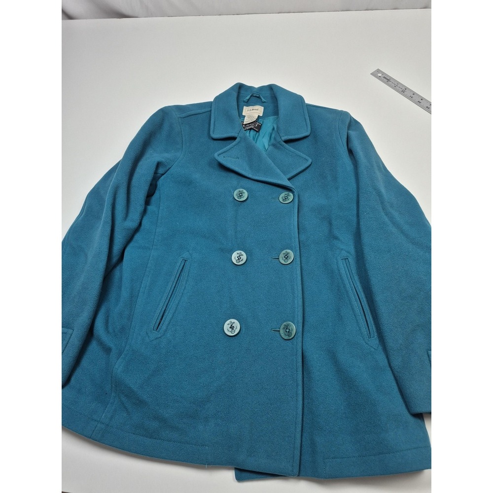 VTG LL Bean Coat Womens 16 Blue Wool Pea Coat Thinsulate Bellandi Quilted Lined